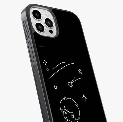 Line Art Boy With Shooting Stars Glass Case captured at a warm angle highlighting gloss, texture and premium glass finish.