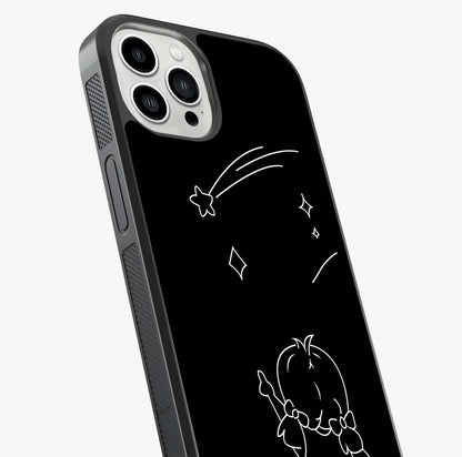 Line Art Girl With Shooting Stars Glass Case captured at a warm angle highlighting gloss, texture and premium glass finish.