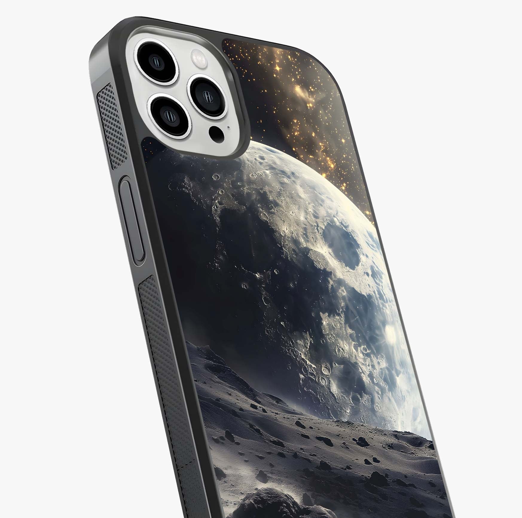 Lunar Horizon Glow Glass Case captured at a warm angle highlighting gloss, texture and premium glass finish.