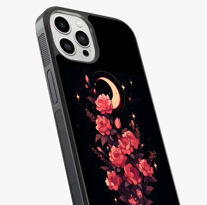 Moonlit Floral Elegance Glass Case captured at a warm angle highlighting gloss, texture and premium glass finish.