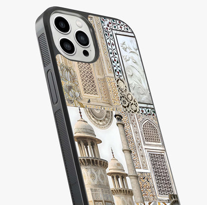 Mughal Marble Legacy Glass Case captured at a warm angle highlighting gloss, texture and premium glass finish.