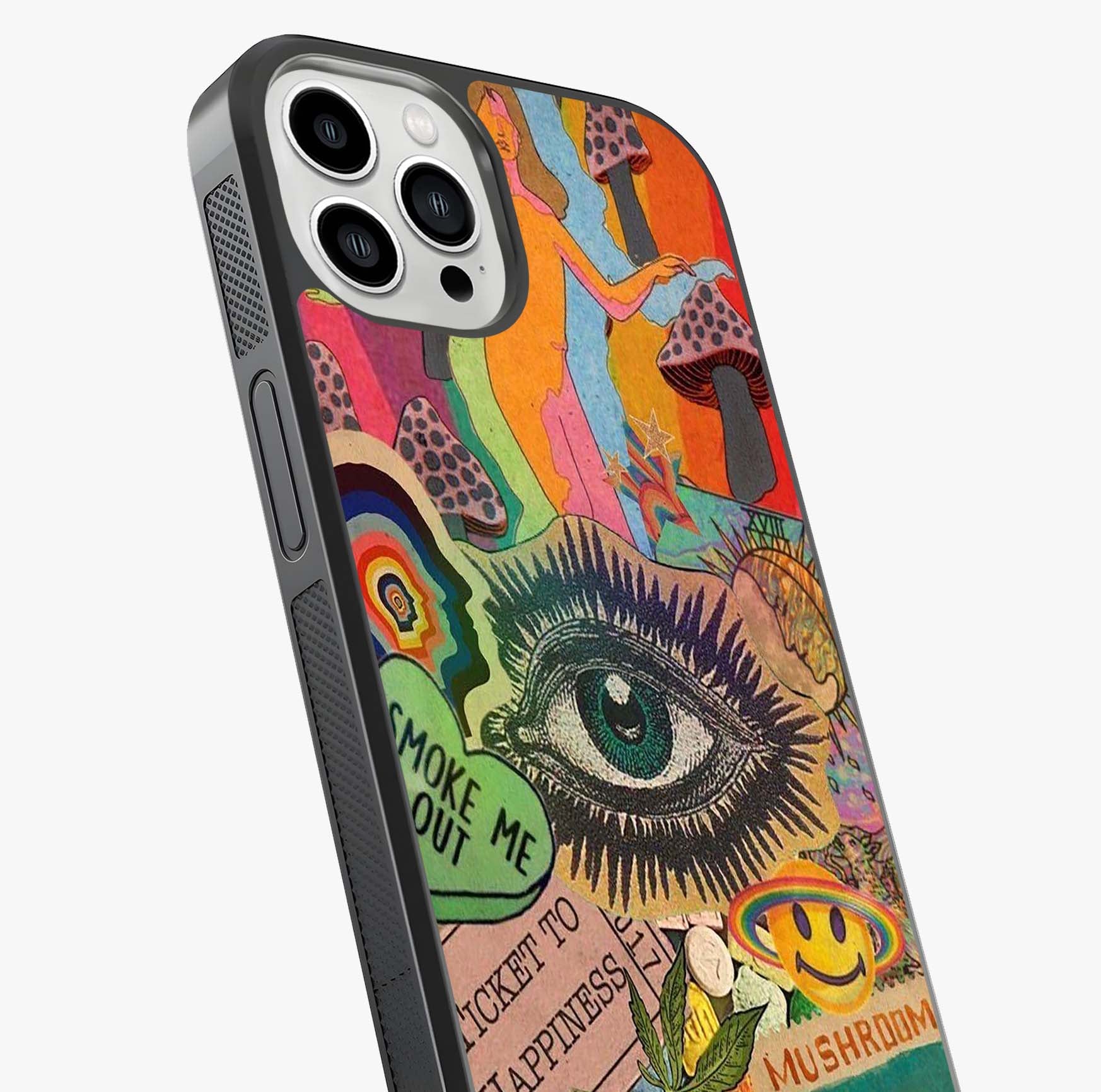 Mystic Eye Wonderland Glass Case captured at a warm angle highlighting gloss, texture and premium glass finish.