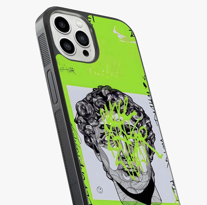 Neo Graffiti Rebellion Glass Case captured at a warm angle highlighting gloss, texture and premium glass finish.