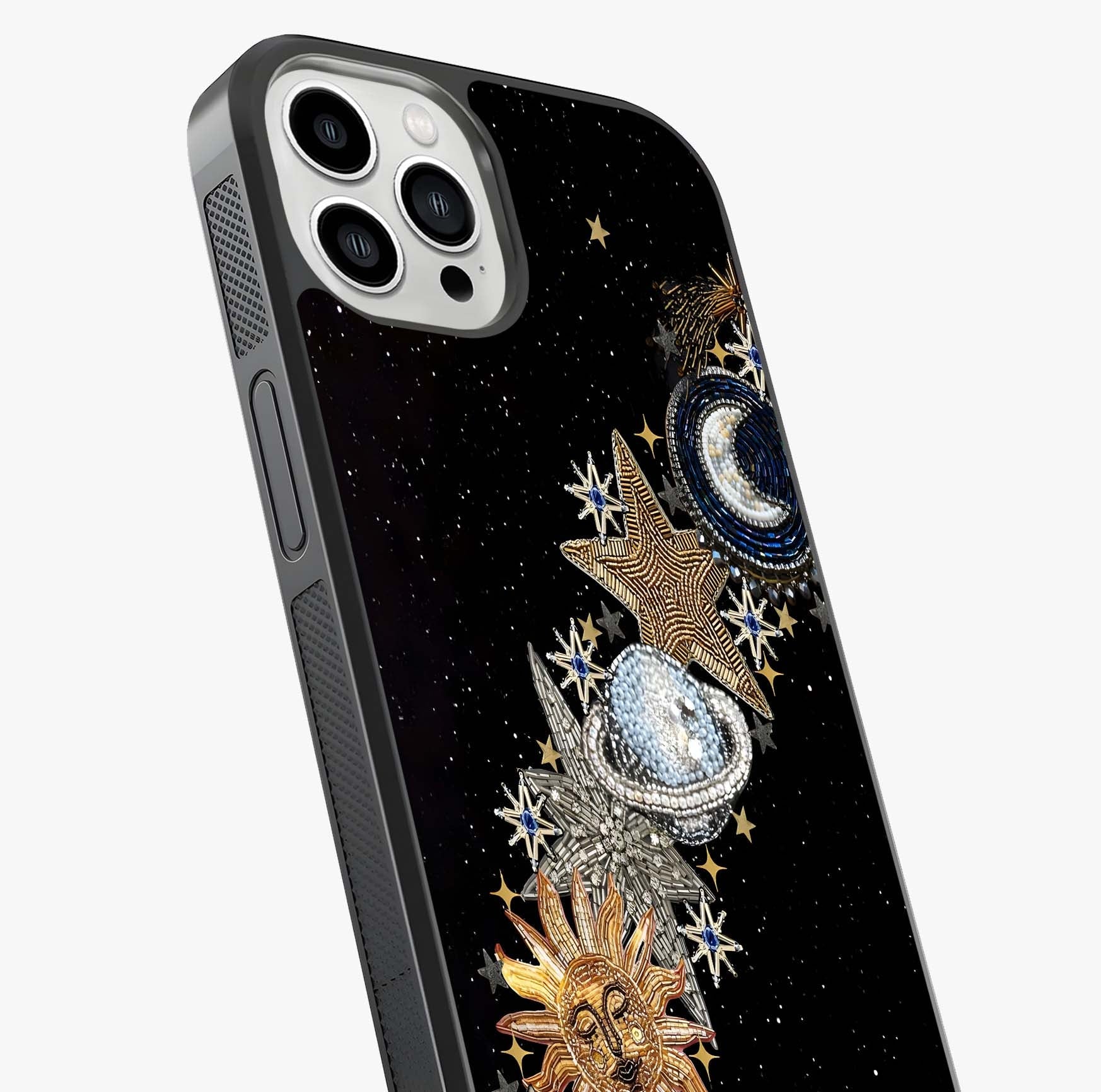 Pearls Universe Object Glass Case captured at a warm angle highlighting gloss, texture and premium glass finish.