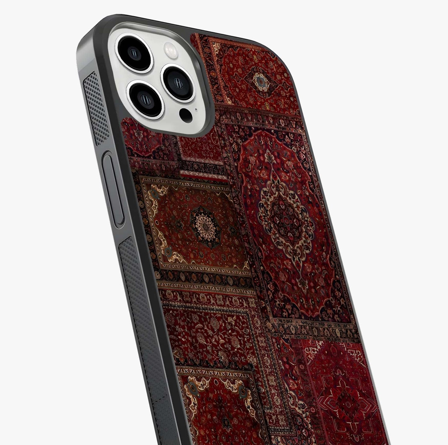 Persian Velvet Tale Glass Case captured at a warm angle highlighting gloss, texture and premium glass finish.