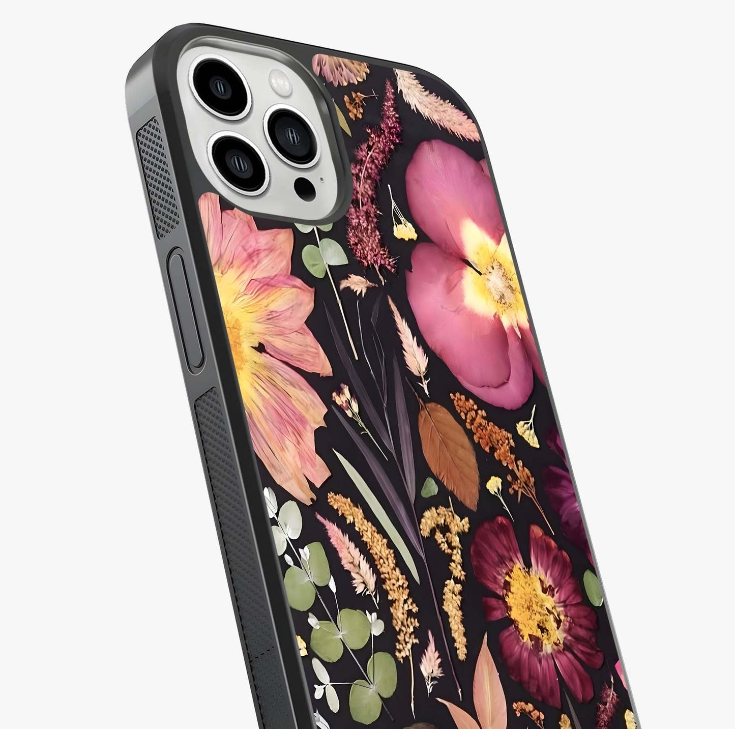 Petal Dream Tapestry Glass Case captured at a warm angle highlighting gloss, texture and premium glass finish.