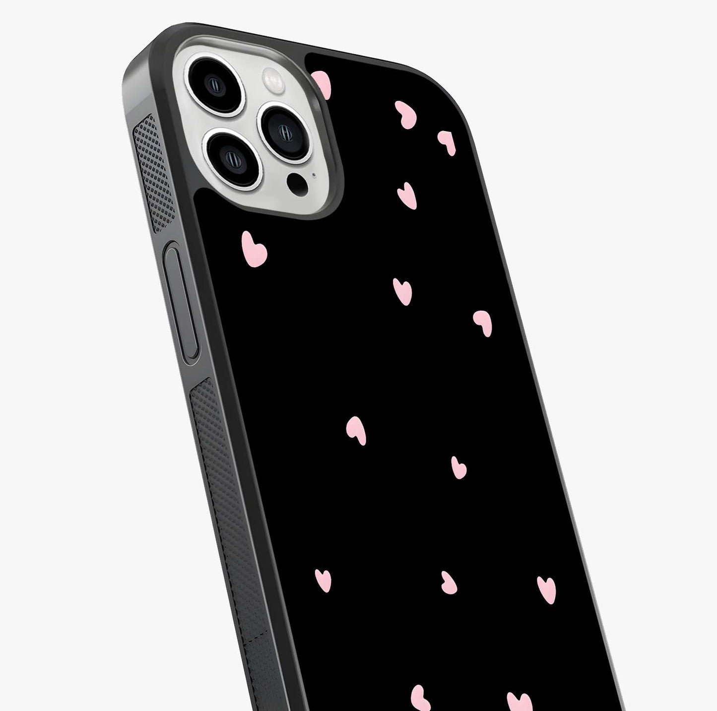 Pink Love Drops Glass Case captured at a warm angle highlighting gloss, texture and premium glass finish.