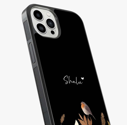 Quiet Garden Tune Custom Name Glass Case captured at a warm angle highlighting gloss, texture and premium glass finish.