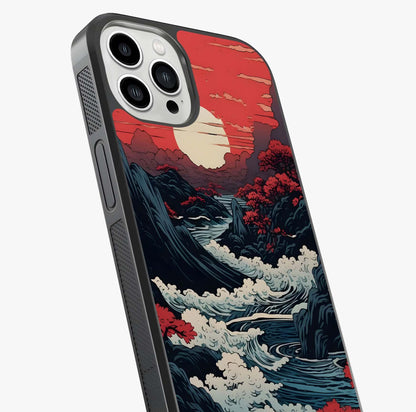Red Sunset Scenery Glass Case captured at a warm angle highlighting gloss, texture and premium glass finish.