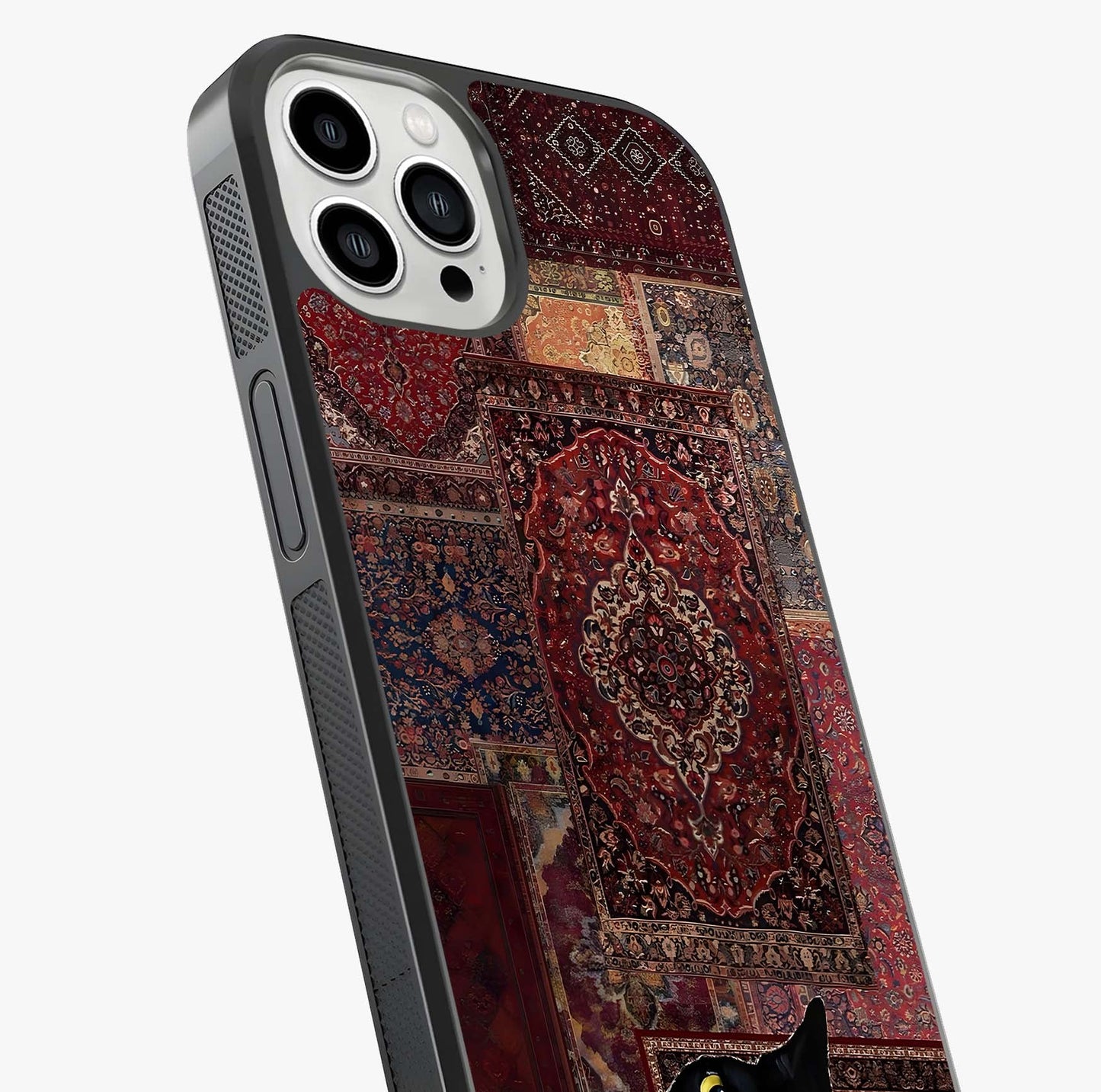 Regal Magic Cat Apple Glass Case captured at a warm angle highlighting gloss, texture and premium glass finish.