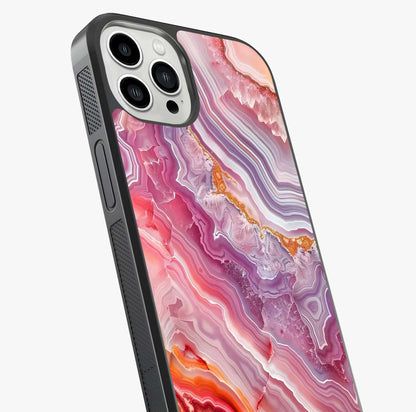 Rose Quartz Marble Glass Case captured at a warm angle highlighting gloss, texture and premium glass finish.