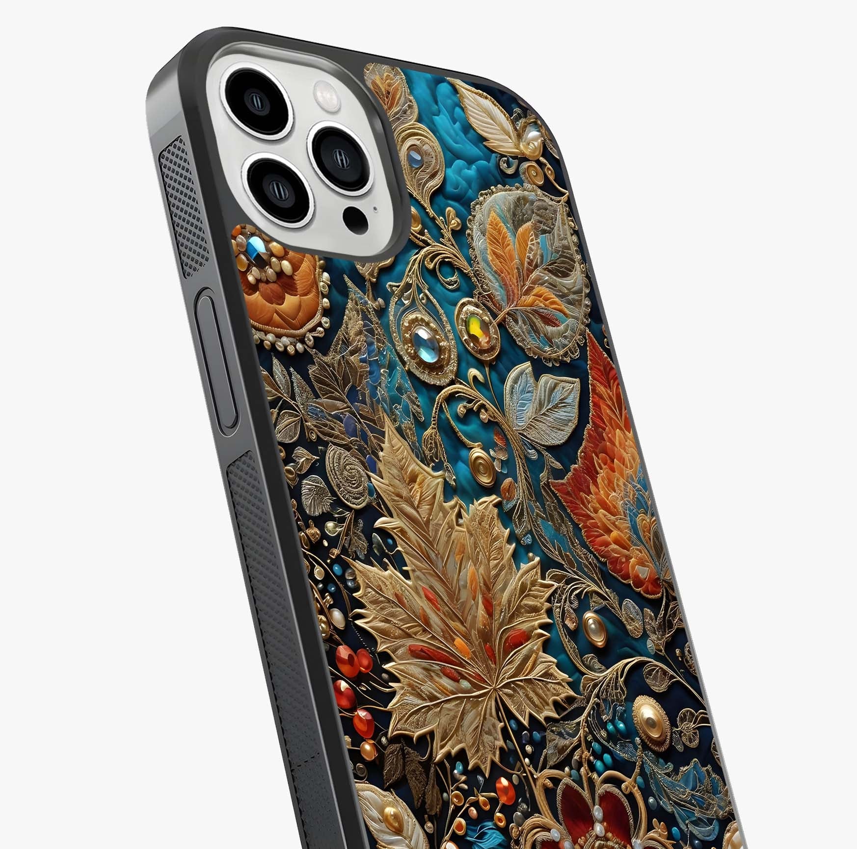 Royal Jewel Garden Glass Case captured at a warm angle highlighting gloss, texture and premium glass finish.