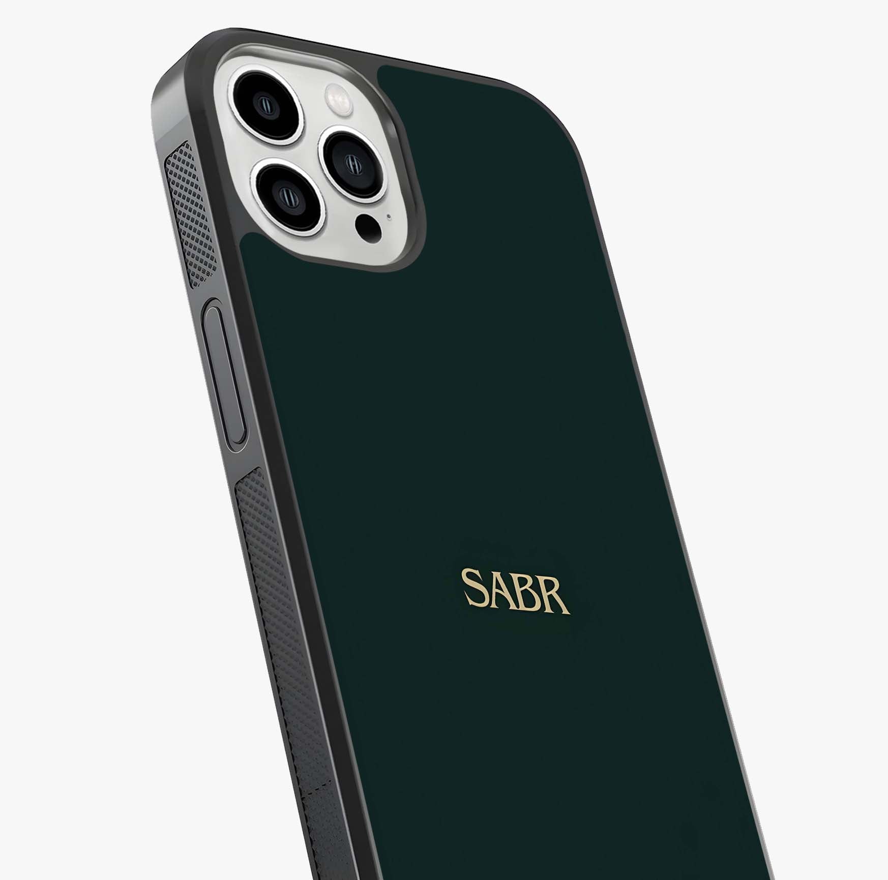 Sabr Minimal Patience Glass Case captured at a warm angle highlighting gloss, texture and premium glass finish.