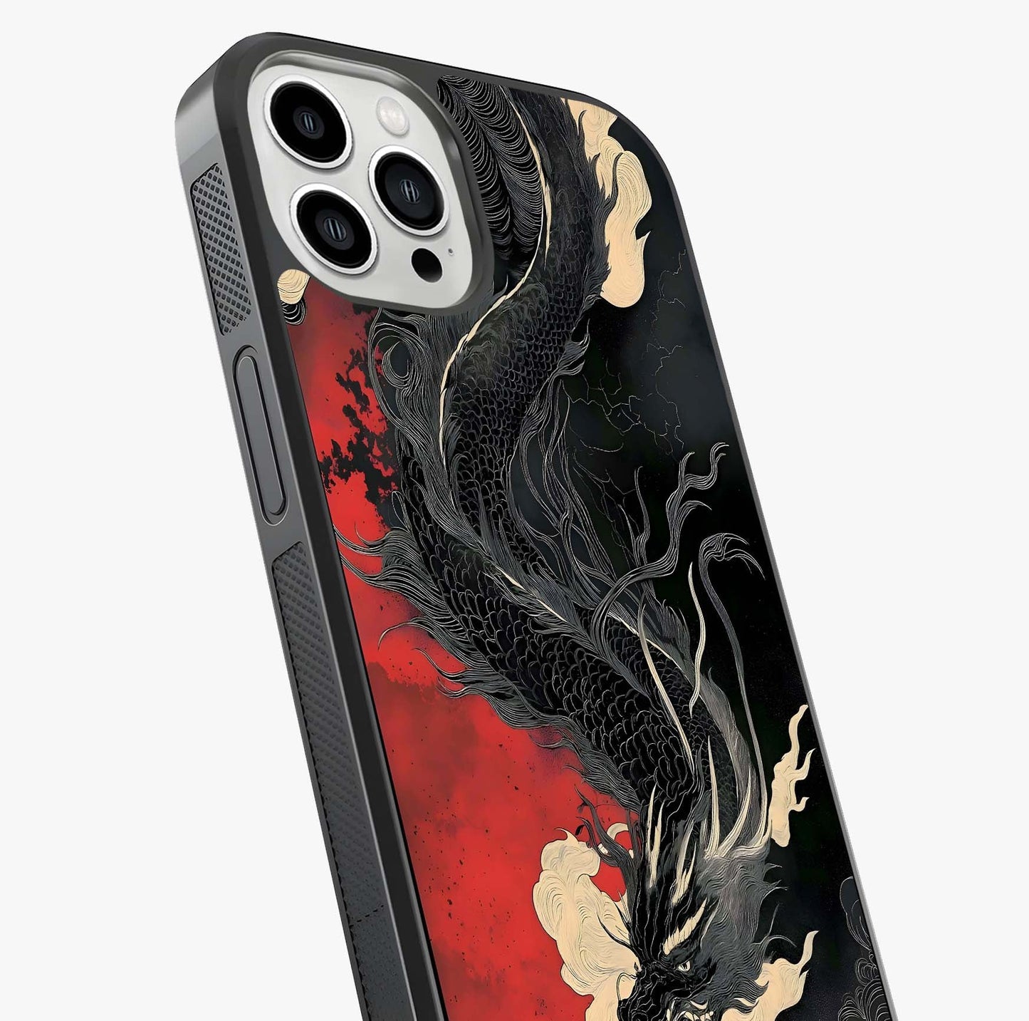 Shadow Dragon Fury Glass Case captured at a warm angle highlighting gloss, texture and premium glass finish.