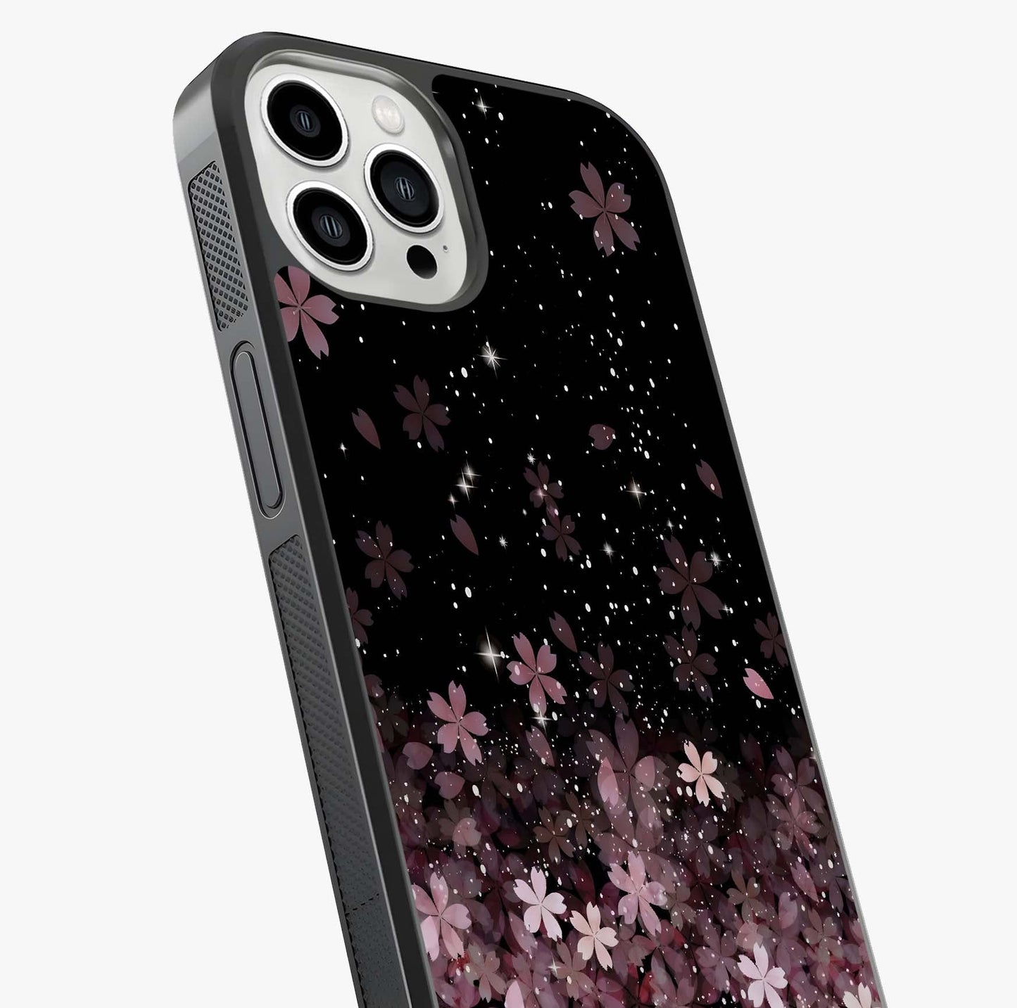 Small Starry Flowers Glass Case captured at a warm angle highlighting gloss, texture and premium glass finish.