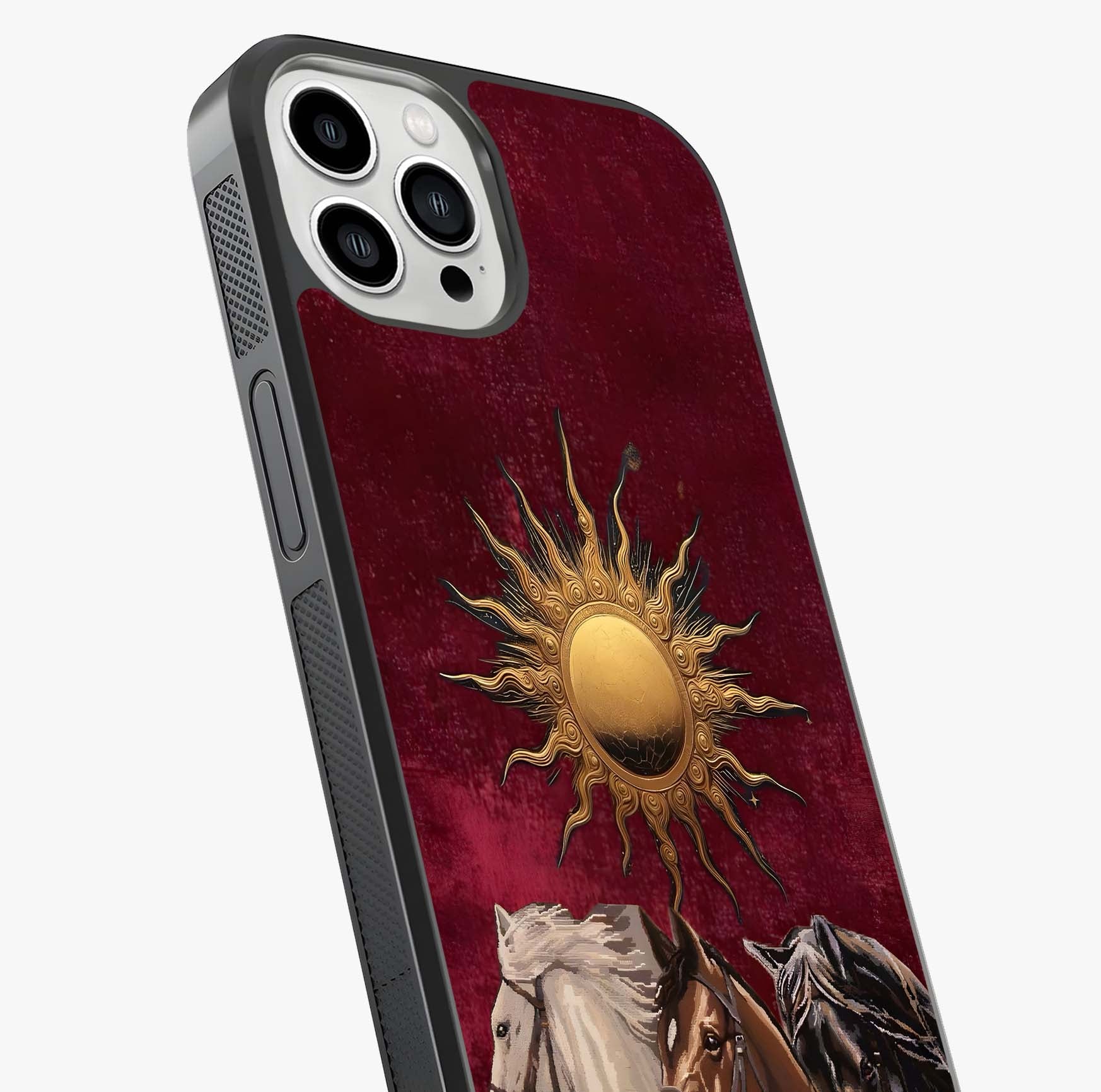 Solar Riders Glass Case captured at a warm angle highlighting gloss, texture and premium glass finish.