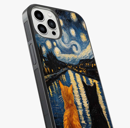 Starry River Cats Glass Case captured at a warm angle highlighting gloss, texture and premium glass finish.