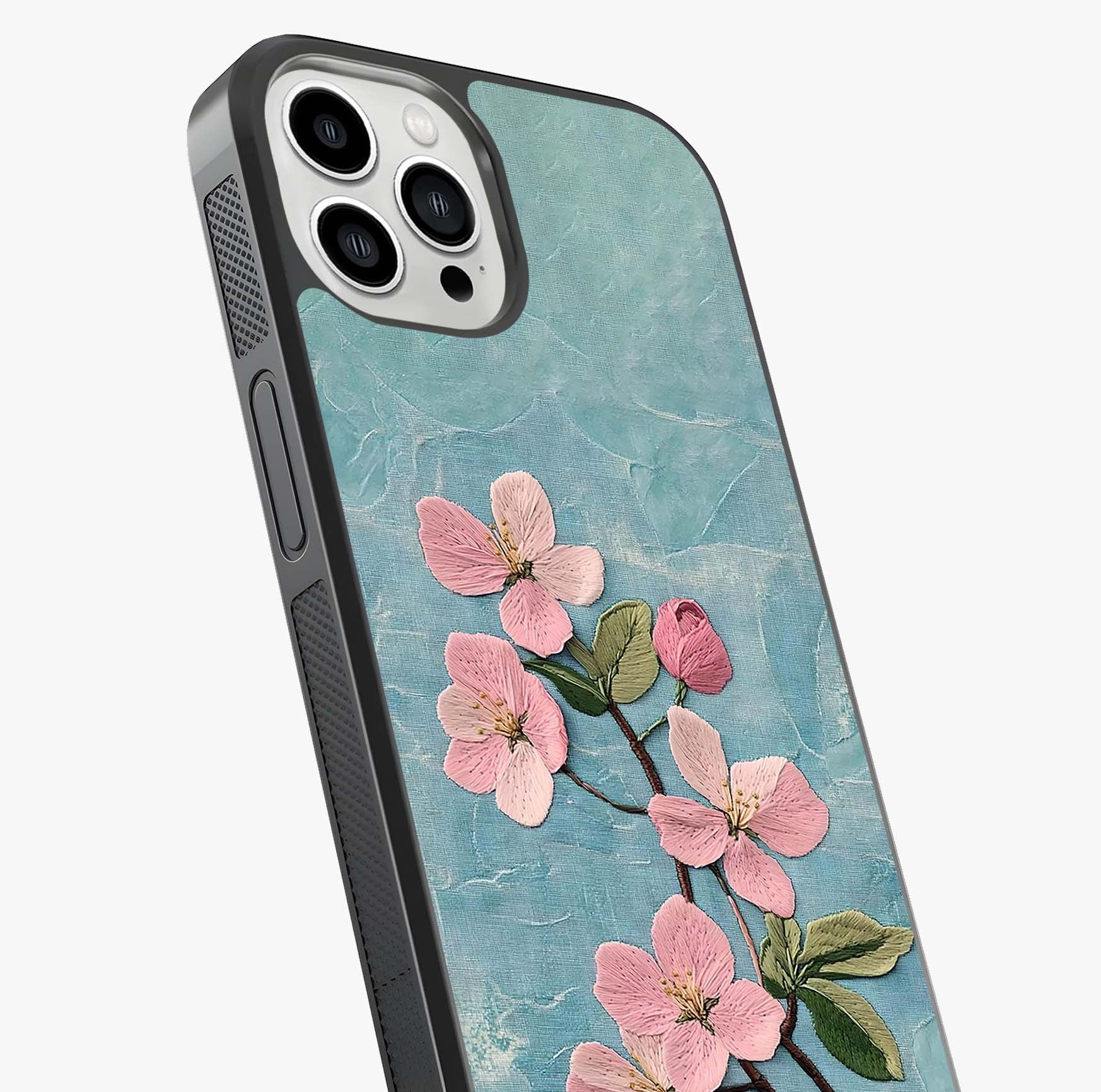 Threaded Blossom Breeze Glass Case captured at a warm angle highlighting gloss, texture and premium glass finish.
