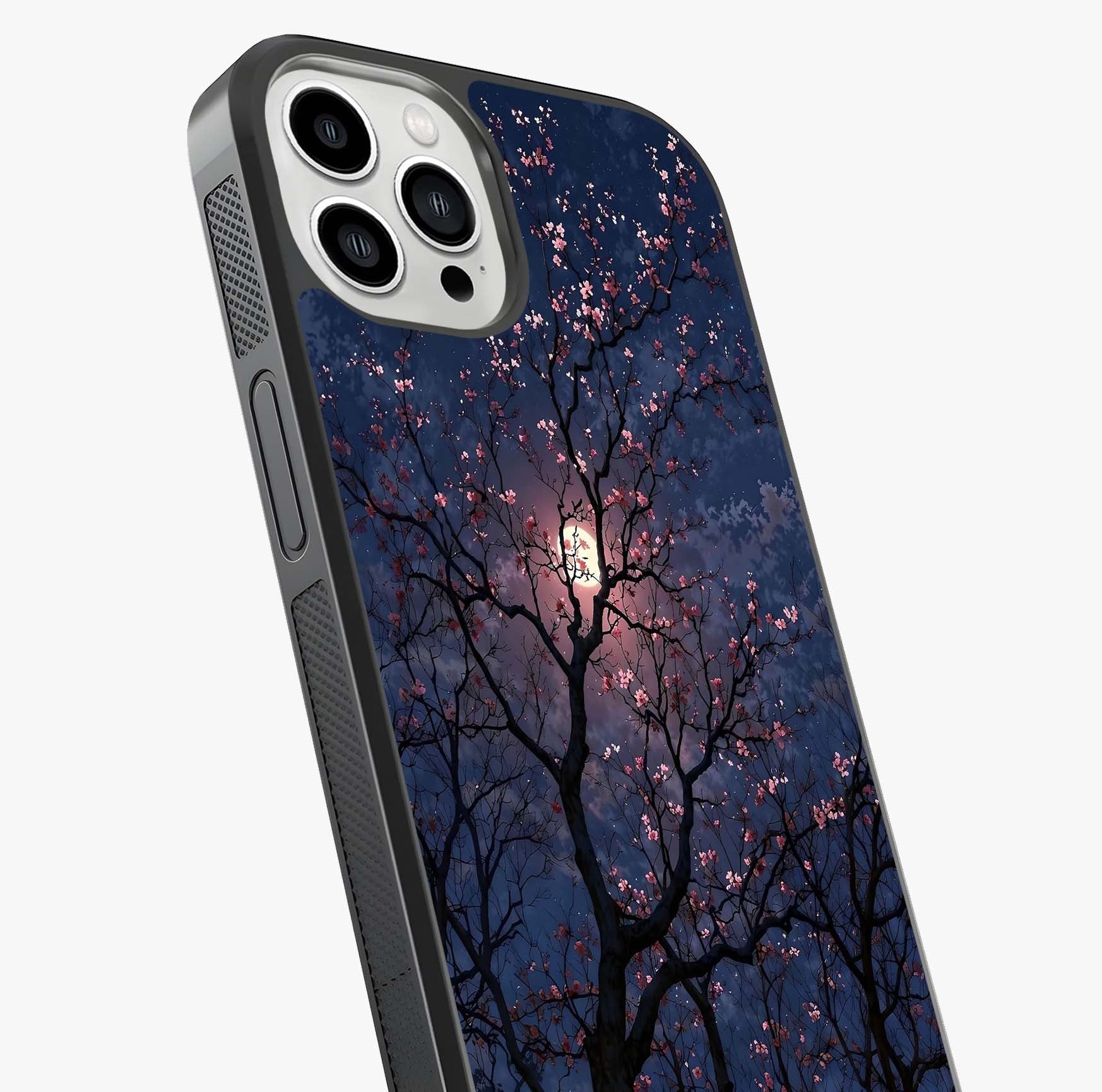 Twilight Sakura Serenade Glass Case captured at a warm angle highlighting gloss, texture and premium glass finish.