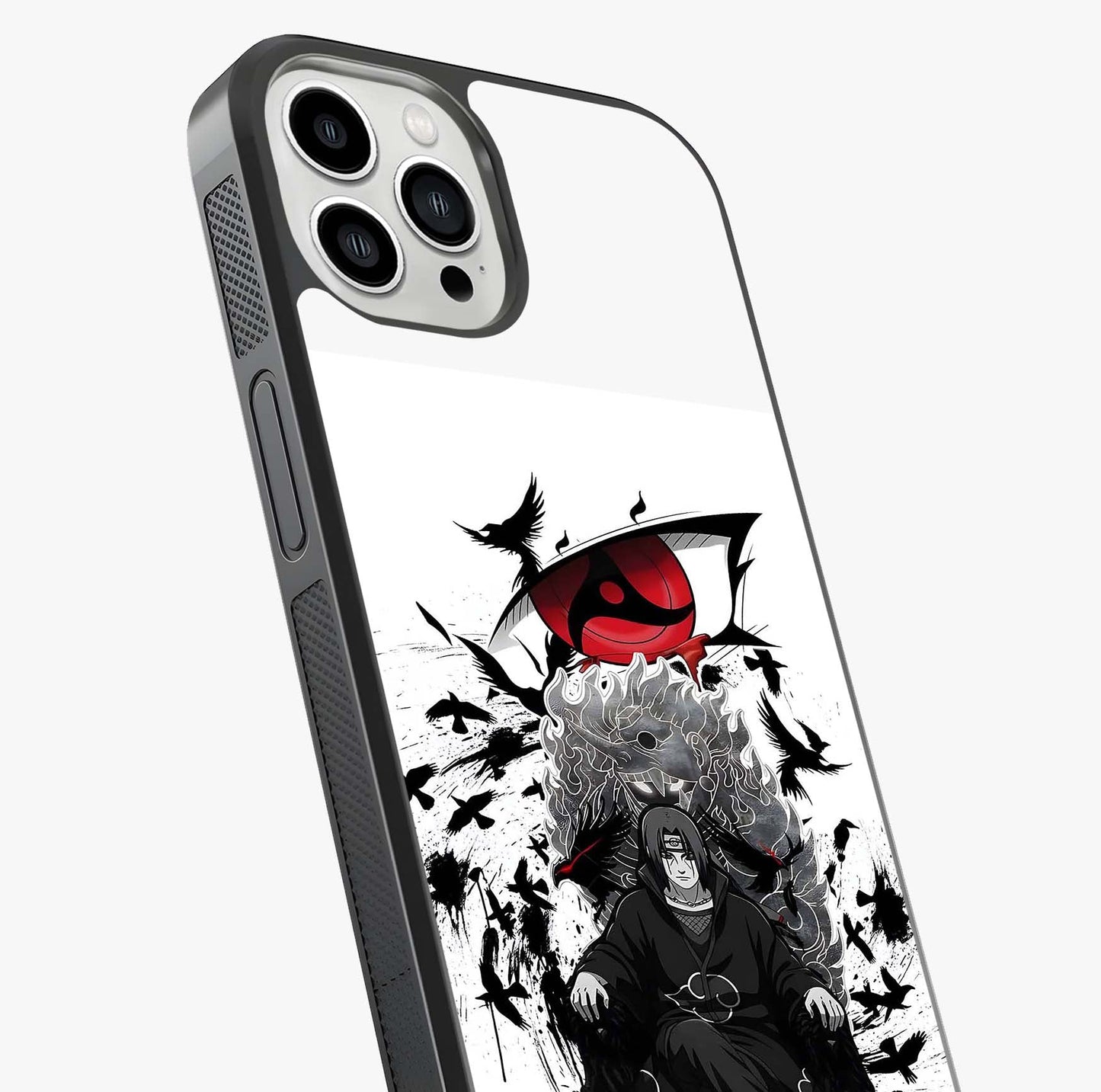 Uchiha Shadow Throne Glass Case captured at a warm angle highlighting gloss, texture and premium glass finish.