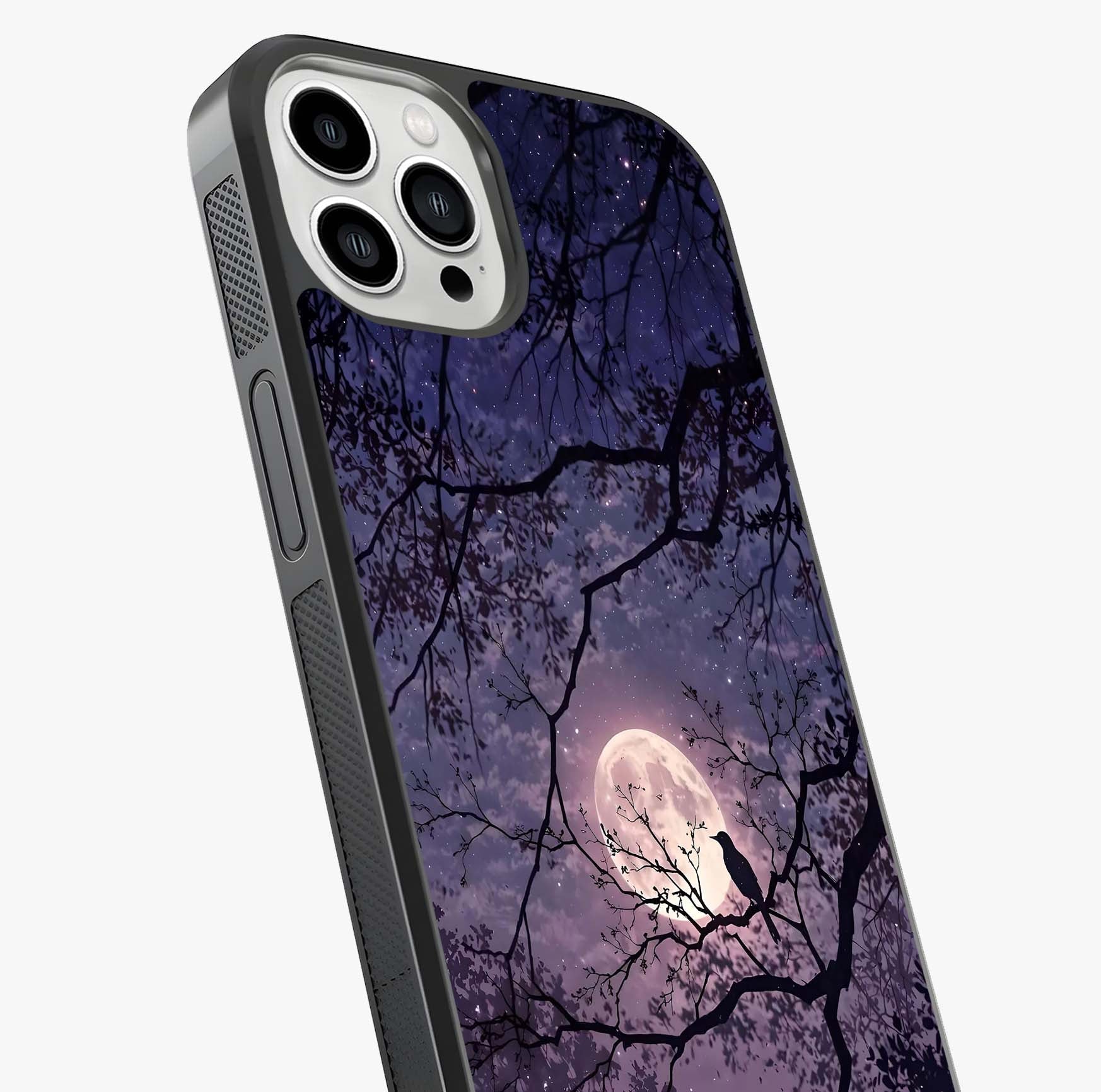Whispering Moon Silence Glass Case captured at a warm angle highlighting gloss, texture and premium glass finish.