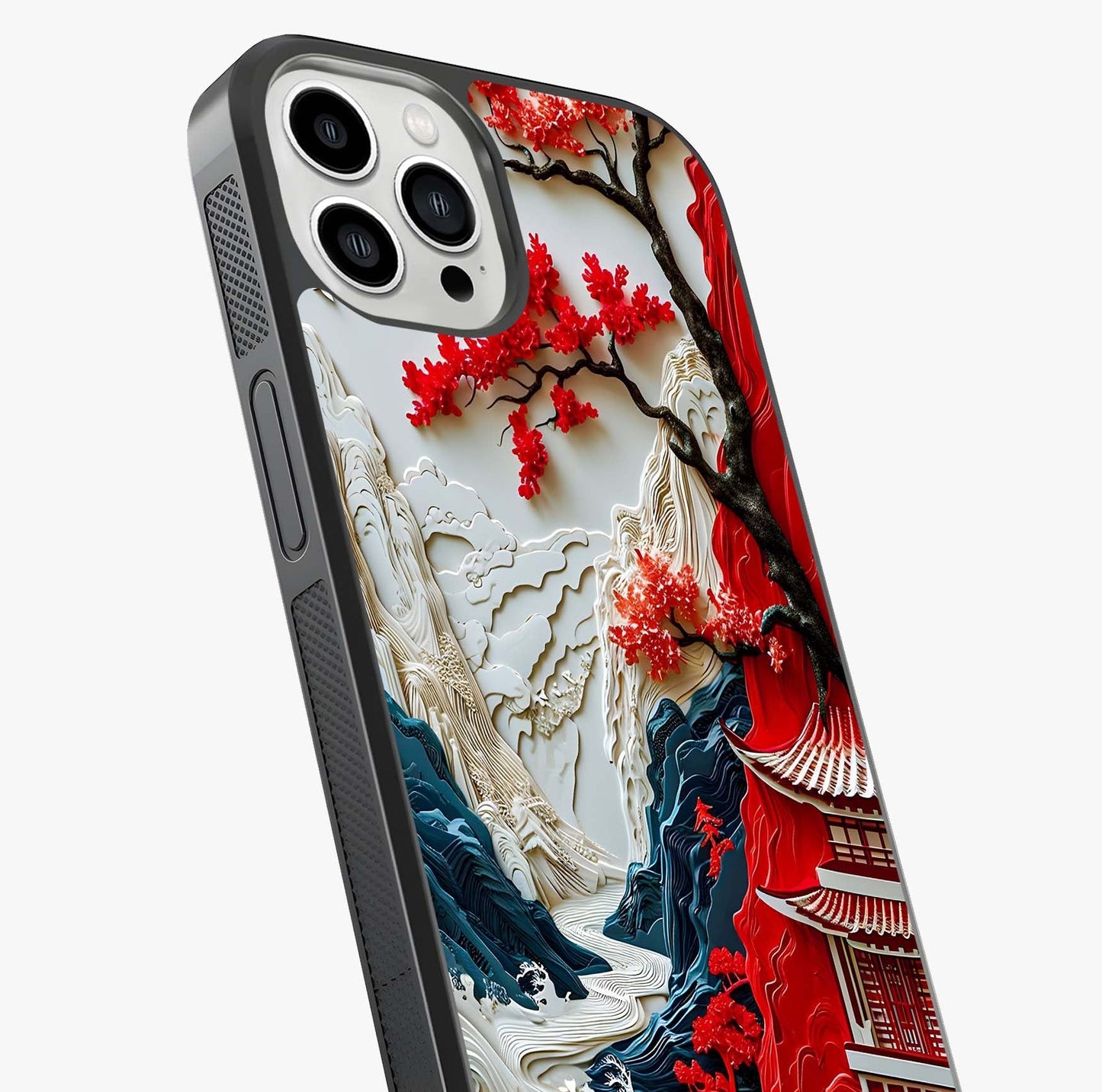Whispers Of Sakura Waves Glass Case captured at a warm angle highlighting gloss, texture and premium glass finish.