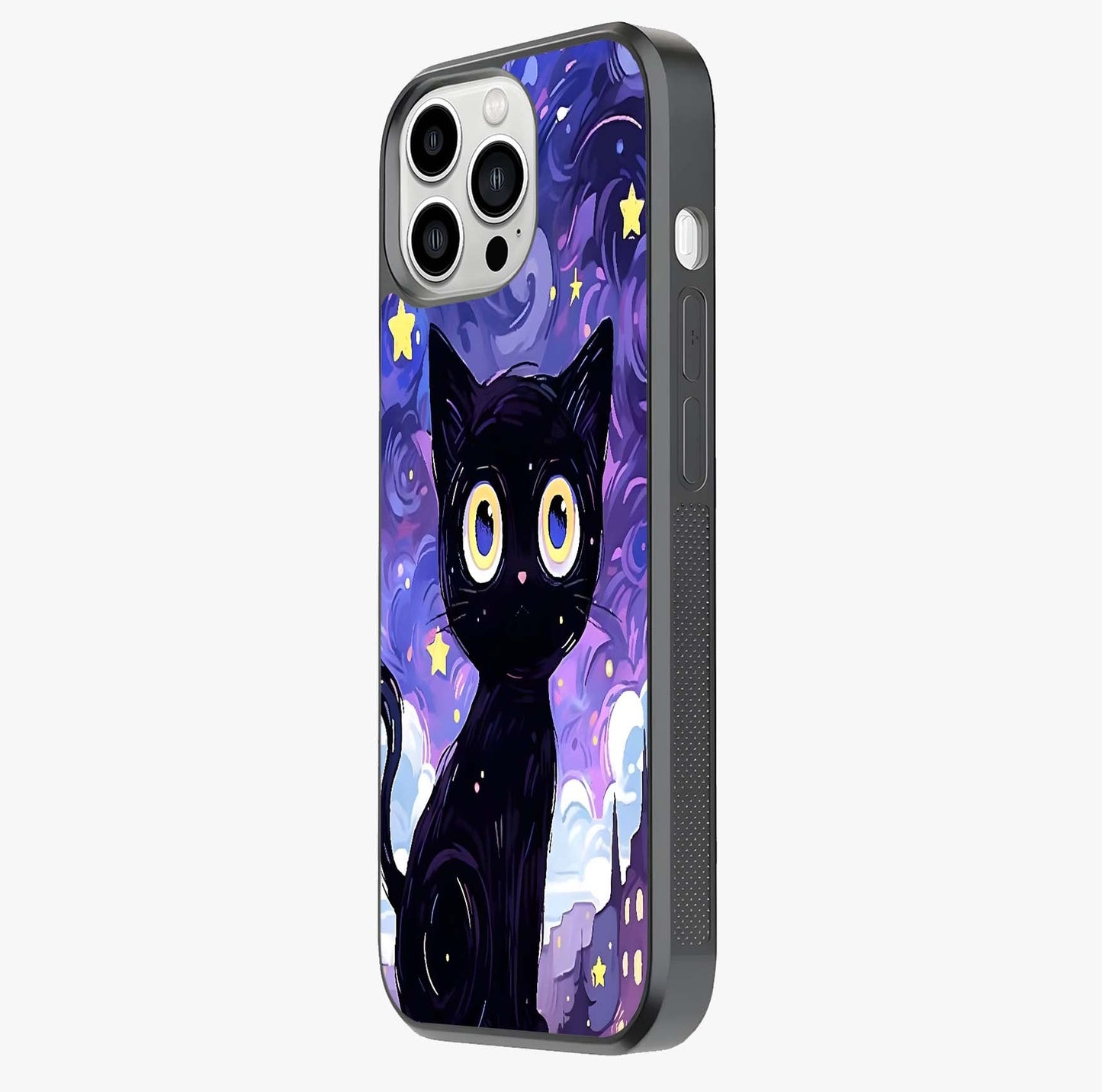 Abstract Cat Art Glass Case photographed in natural light showing reflective finish and design depth.