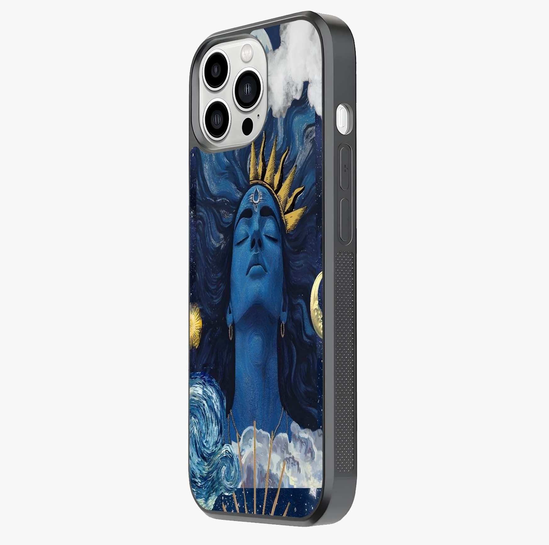 Aesthetic Lord Shiva Glass Case photographed in natural light showing reflective finish and design depth.