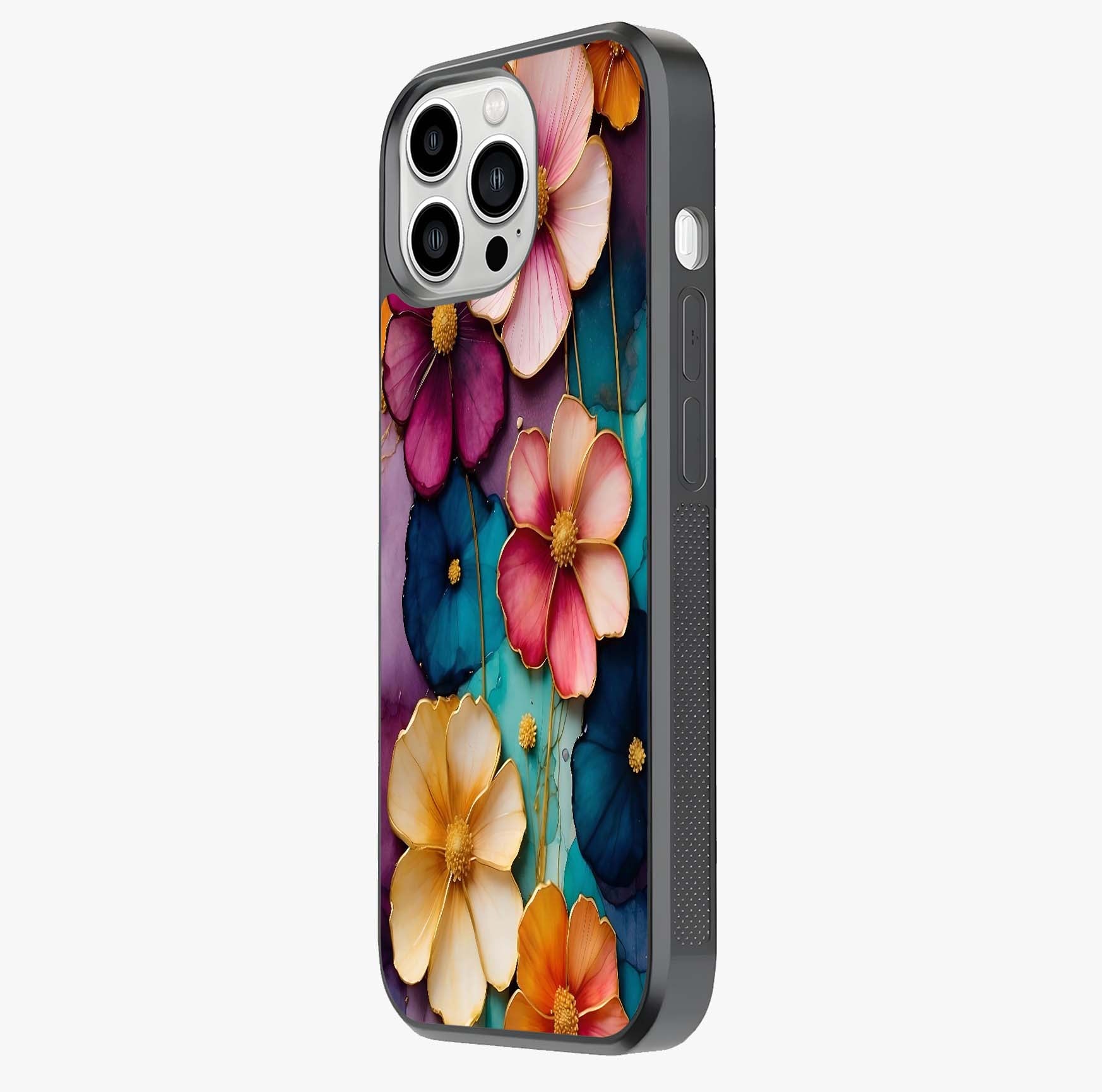 Artlyn Grace Flower Pattern Glass Case photographed in natural light showing reflective finish and design depth.