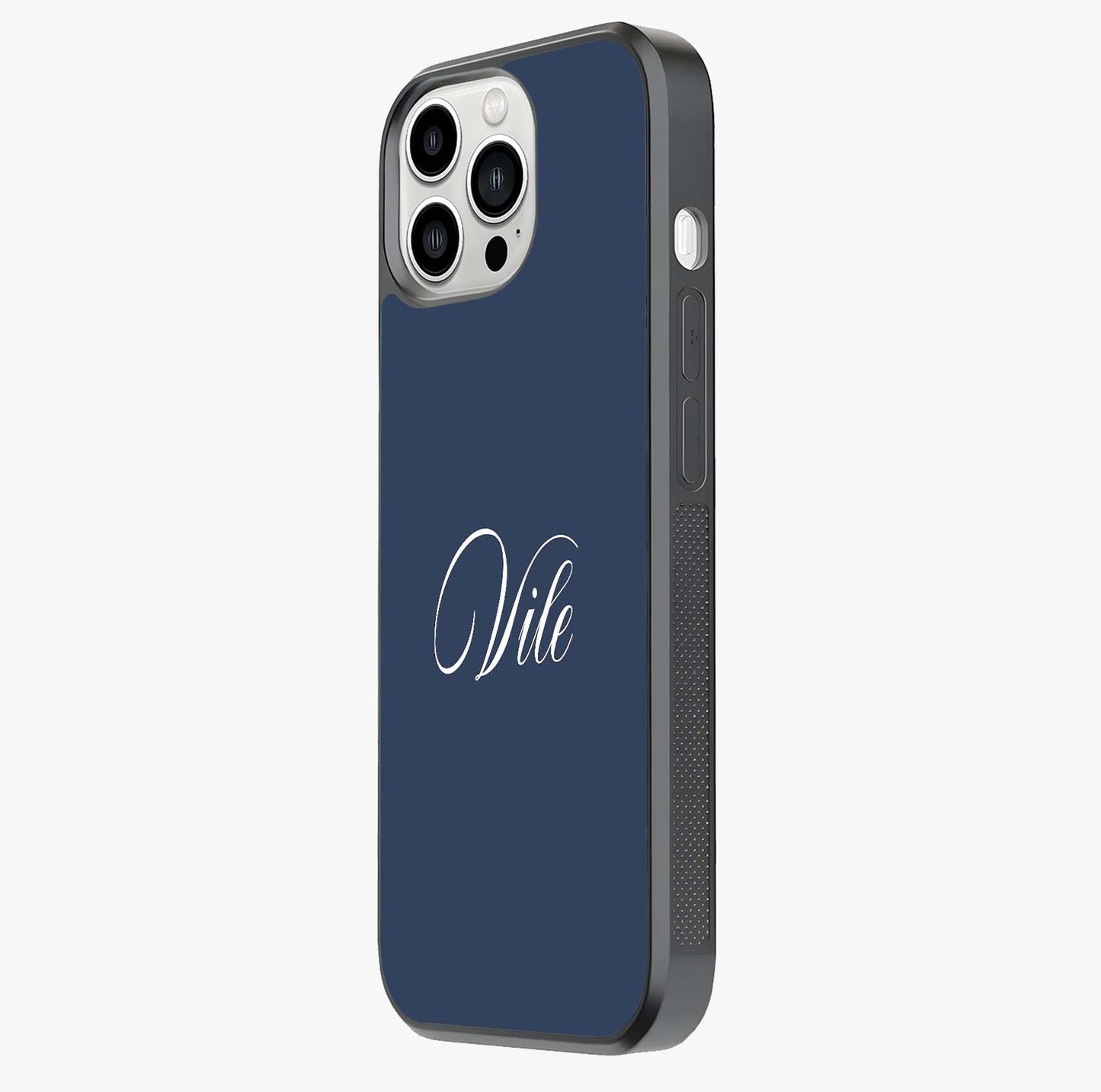 Blue Background Personalized Custom Name Glass Case photographed in natural light showing reflective finish and design depth.