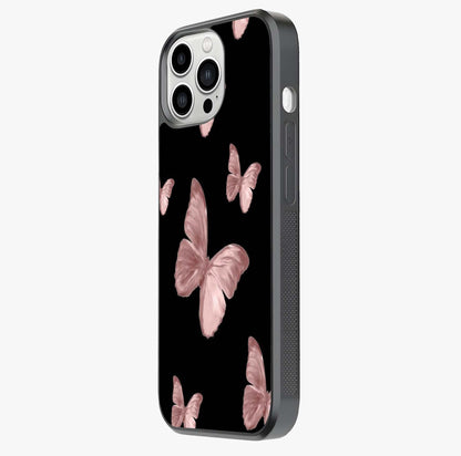 Butterfly Pattern Glass Case photographed in natural light showing reflective finish and design depth.