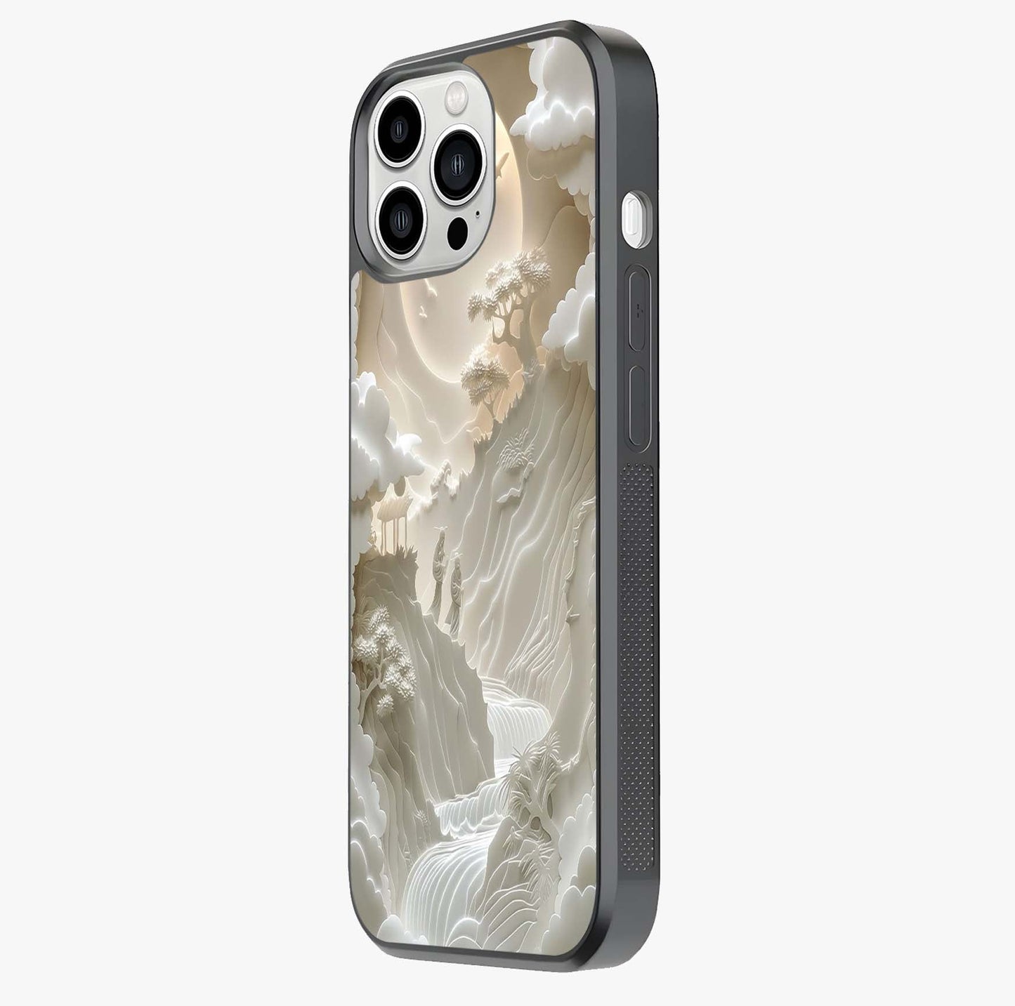 Celestial Origami Glass Case photographed in natural light showing reflective finish and design depth.