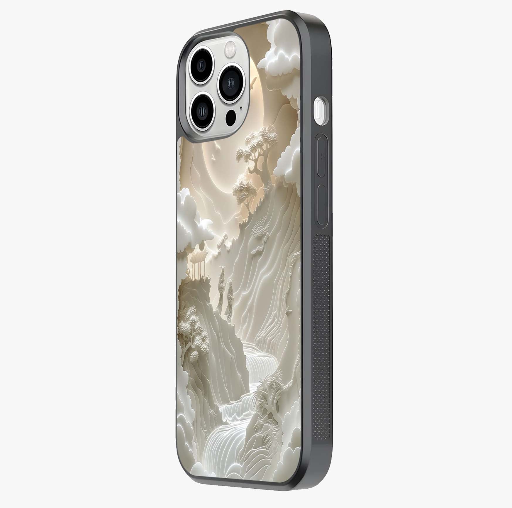 Celestial Origami Glass Case photographed in natural light showing reflective finish and design depth.