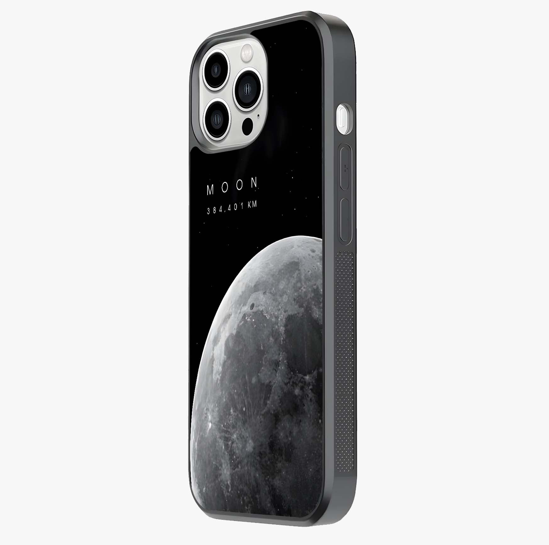 Cosmic Moon Glow Glass Case photographed in natural light showing reflective finish and design depth.