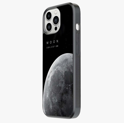 Cosmic Moon Glow Glass Case photographed in natural light showing reflective finish and design depth.