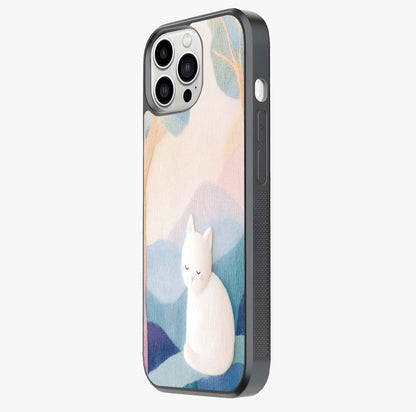 Cotton Dream Cat Glass Case photographed in natural light showing reflective finish and design depth.