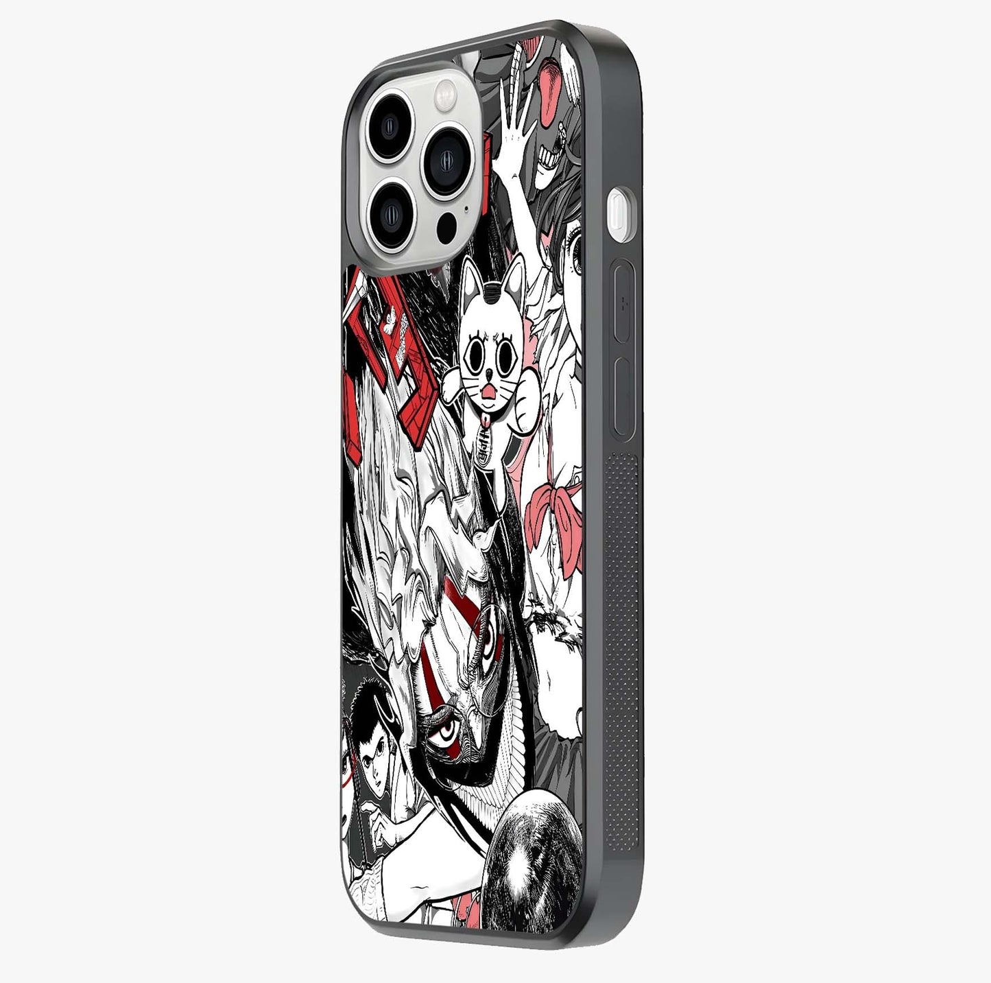 Crimson Chaos Panel Glass Case photographed in natural light showing reflective finish and design depth.