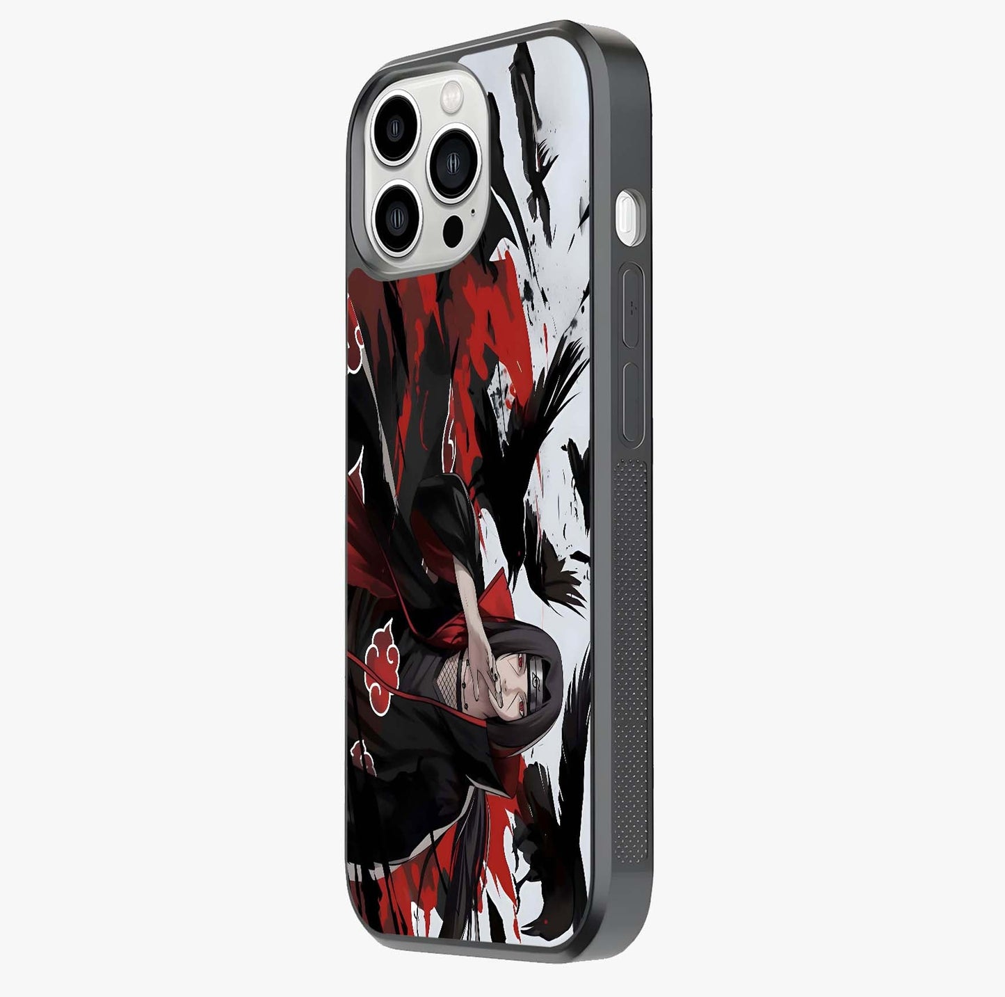 Crimson Crow Illusion Glass Case photographed in natural light showing reflective finish and design depth.
