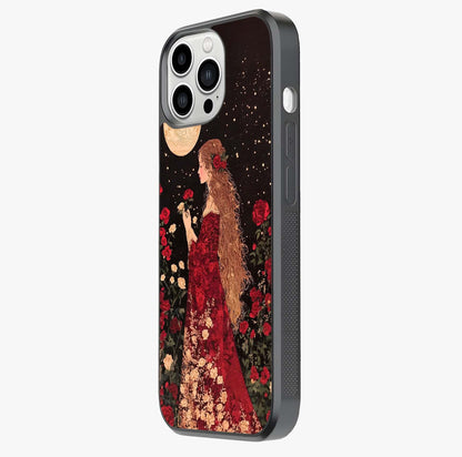 Crimson Dreams Glass Case photographed in natural light showing reflective finish and design depth.