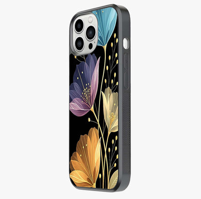 Delicate Multicolor Flowers Glass Case photographed in natural light showing reflective finish and design depth.