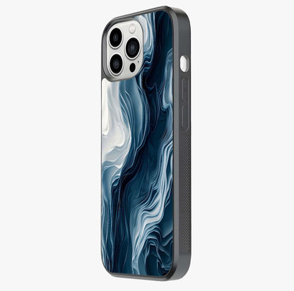 Ethereal Paper Marble Glass Case photographed in natural light showing reflective finish and design depth.