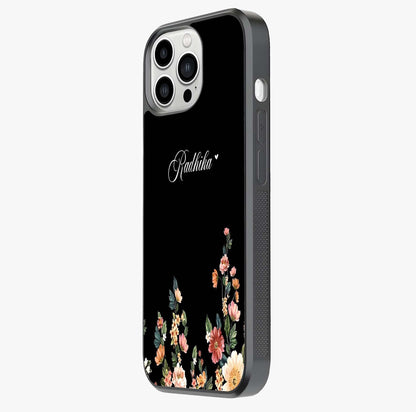Floral Design With A Custom Personalized Name Glass Case photographed in natural light showing reflective finish and design depth.