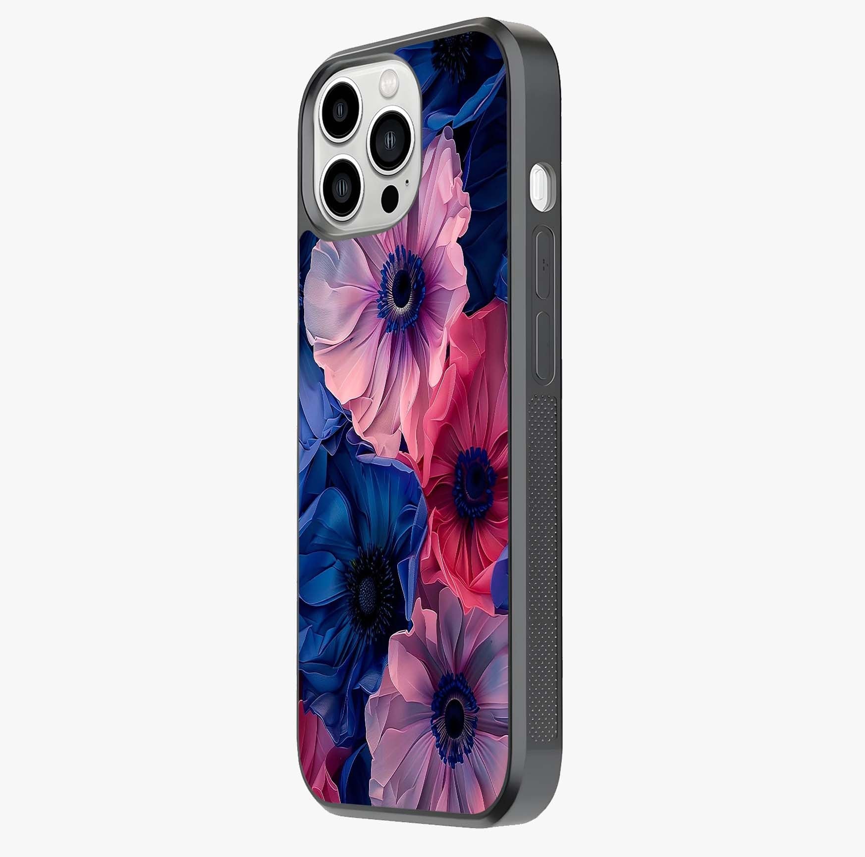 Flower Paper Art Pattern Glass Case photographed in natural light showing reflective finish and design depth.