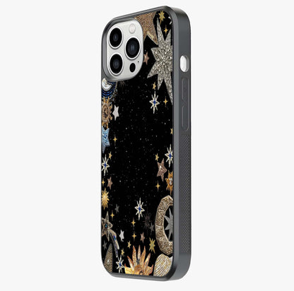 Galactic Jewel Stars Glass Case photographed in natural light showing reflective finish and design depth.
