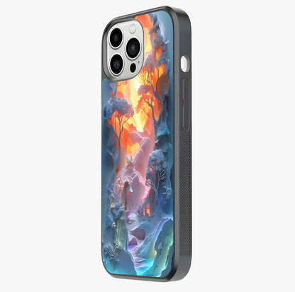 Glow Forest Portal Glass Case photographed in natural light showing reflective finish and design depth.