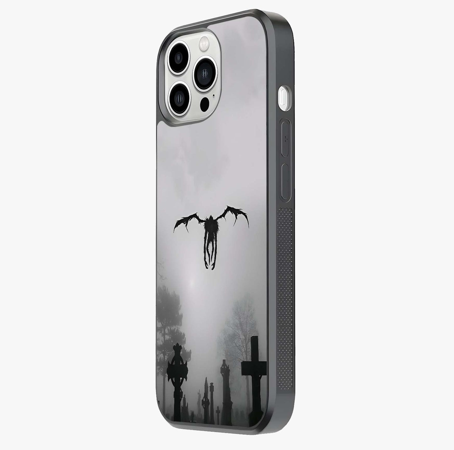 Graveyard Shadow Descent Glass Case photographed in natural light showing reflective finish and design depth.