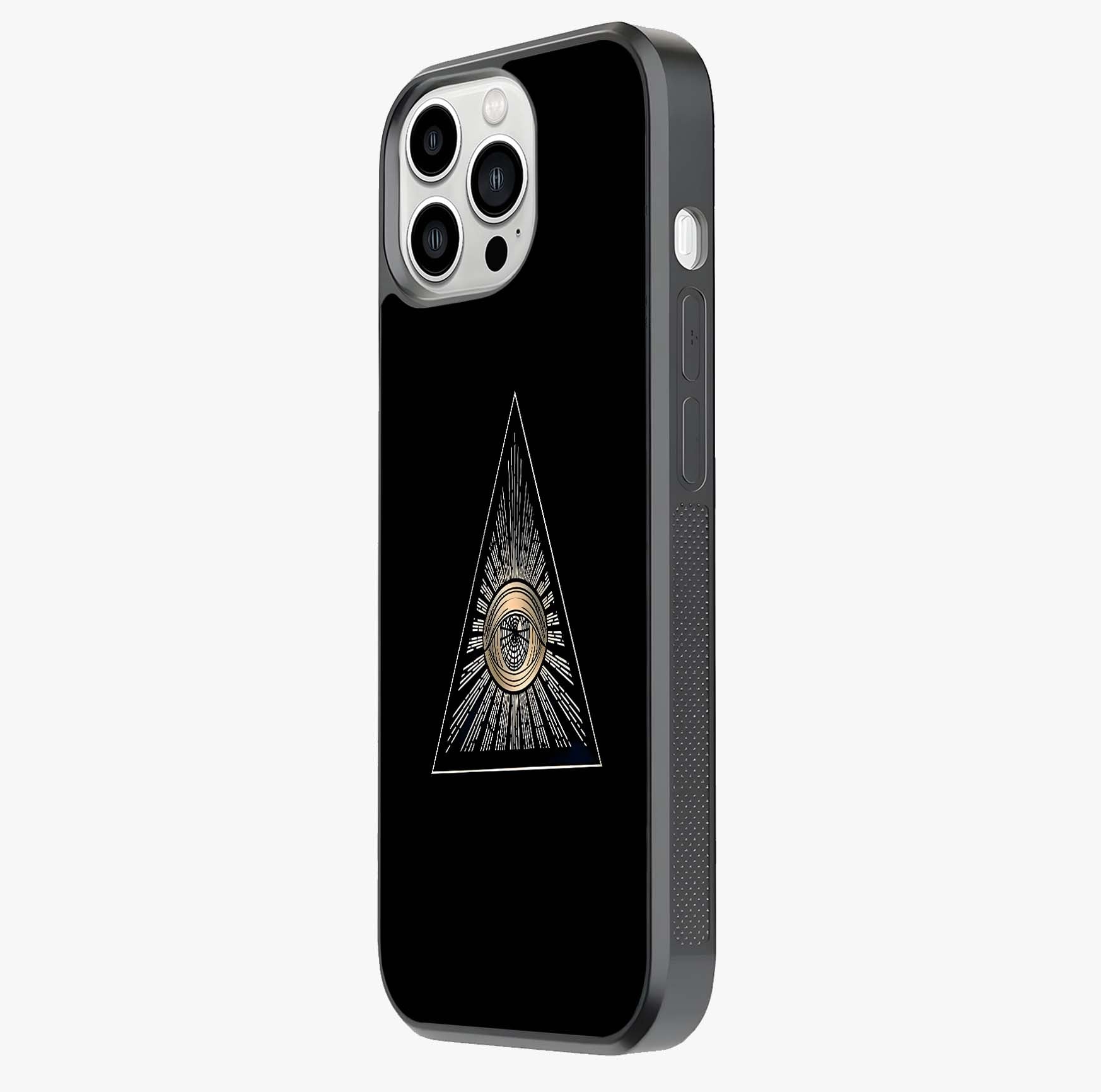 Illuminati Evil Glass Case photographed in natural light showing reflective finish and design depth.