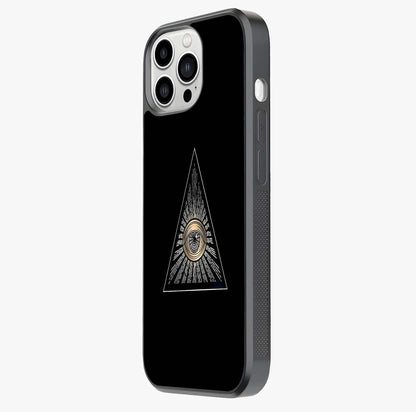 Illuminati Evil Glass Case photographed in natural light showing reflective finish and design depth.
