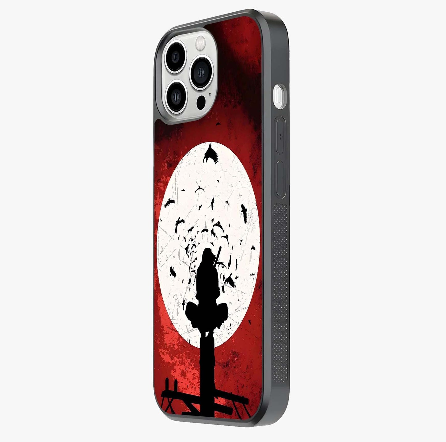Itachi Limited Edition Naruto Anime Glass Case photographed in natural light showing reflective finish and design depth.