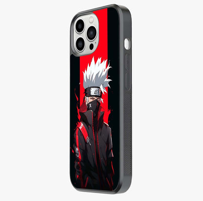 Kakashi Scarlet Shadow Glass Case photographed in natural light showing reflective finish and design depth.